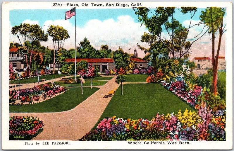 Plaza Old Town San Diego California CA Landscape Flower Garden Postcard