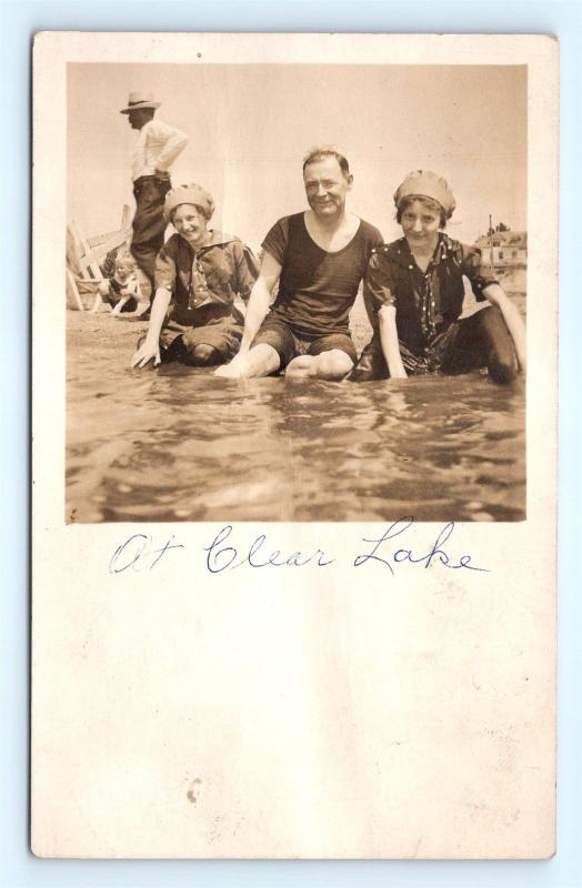 Postcard Beach Bathers in Clear Lake c1917 Swimsuits RPPC Real Photo K10