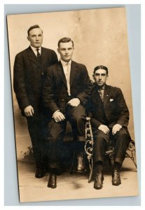 Vintage 1910's RPPC Postcard Studio Portrait of Men in Dapper Suits