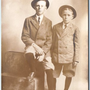 c1910s Mature Boys RPPC Real Photo Grown Young Men Postcard Children Avon IL A78