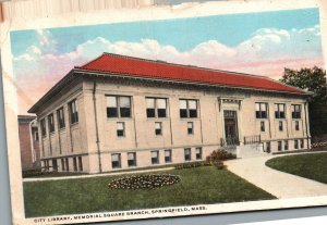 Springfield MA-Massachusetts, 1919 City Library Memorial Square Branch, Postcard