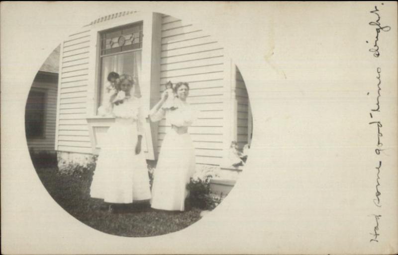 Young Girls & Their Dolls - Dunnell MN Cancel 198 Real Photo Postcard