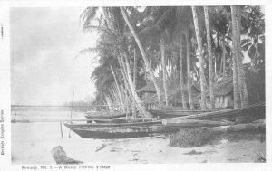 Penang Malaysia Malay Fishing Village Beach Scene Vintage Postcard AA71342