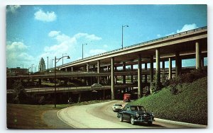 1950s LOS ANGELES CALIFORNIA FREEWAY STACK L.A. CIVIC CENTER POSTCARD P3745