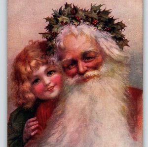 Santa Claus Girl Christmas Postcard Frances Brundage Tuck Series 1822 Oilette