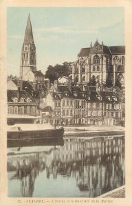 France navigation & sailing topic postcard Auxerre l'Yonne barge chanel boat