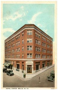 Welch West Virginia WV Hotel Carter Old Cars Vintage Postcard