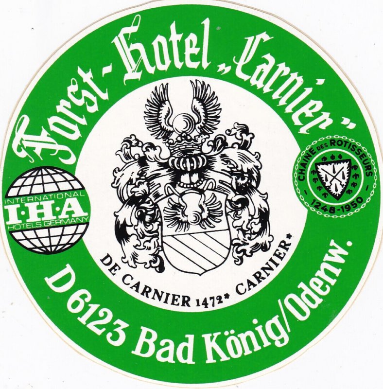 Germany Bad Koenig Im Odenwald Forst Hotel Larnier Vintage Luggage Label sk2032