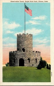 Observation Tower, Eagle Point Park Clinton IA Vintage Postcard C25