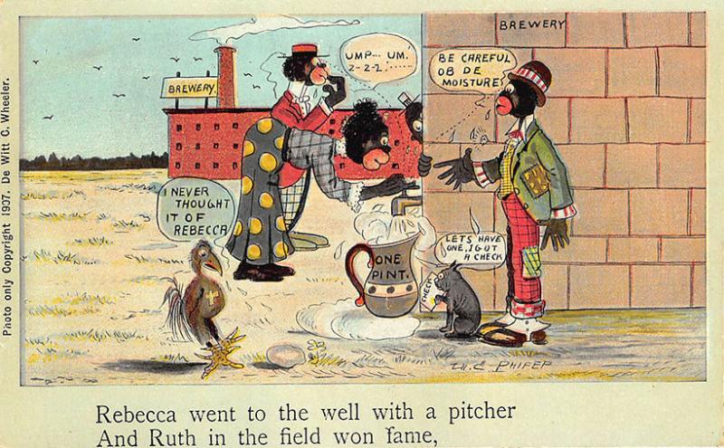 Baseball Black Americana Rebecca Pitcher Ruth Brewery Signed Phifer Postcard