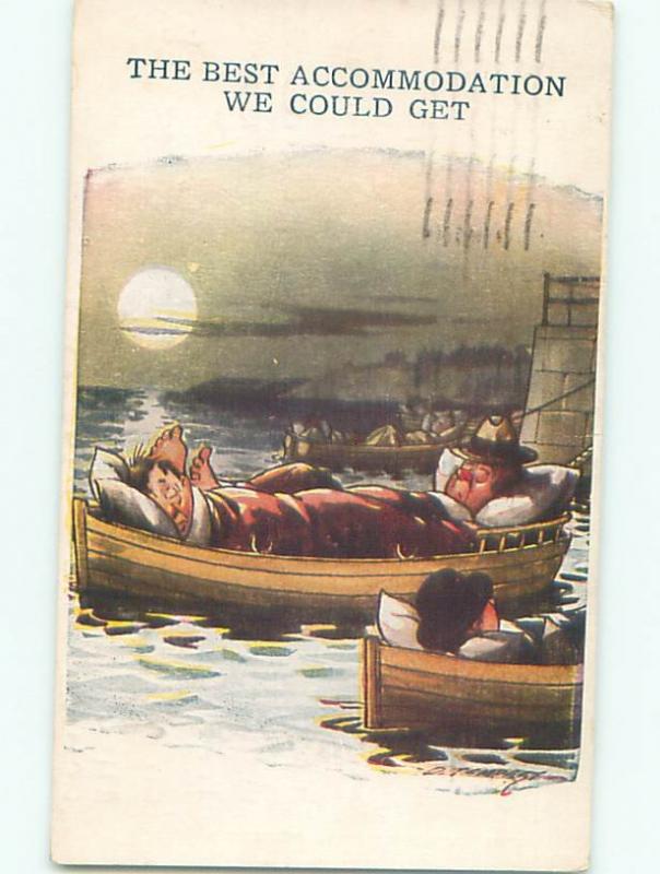 Bamforth Comic signed MEN SLEEPING IN ROWBOATS AB9808