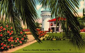 Florida Key West Scene In A Beautiful Garden 1948