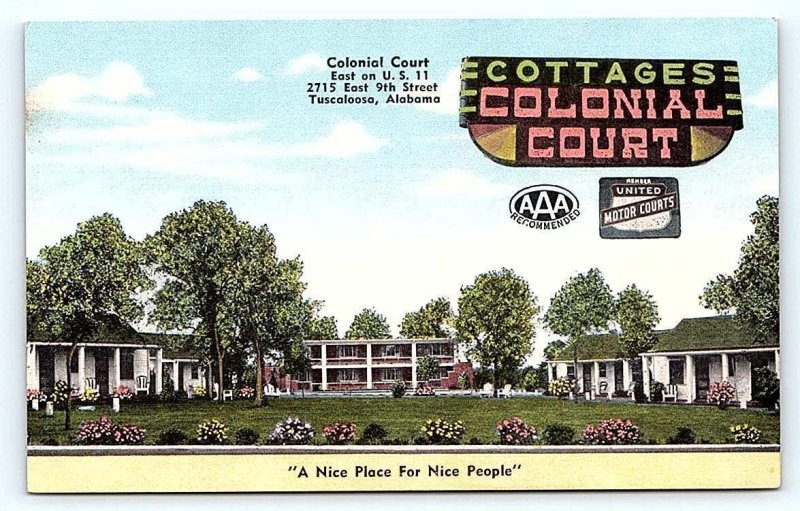 TUSCALOOSA, AL Alabama ~ COLONIAL COURT c1940s Kropp Linen Roadside Postcard