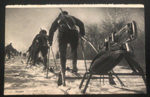 Mint France Real Picture Postcard RPPC Army Soldiers machine gun on sled