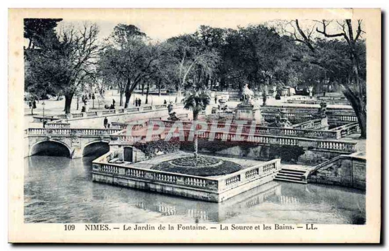 Postcard The Old Nimes Jradin The Fountain Set the Bource and Baths