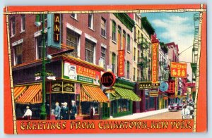 c1940 New York City Vintage Postcard Greetings Chinatown Store Building Unposted