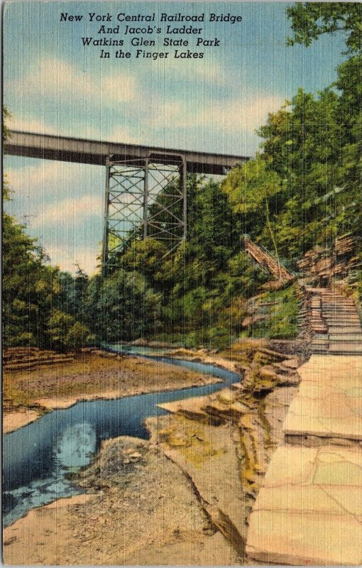 New York Central Railroad Bridge Jacobs Ladder Watkins Glen State Park Postcard 