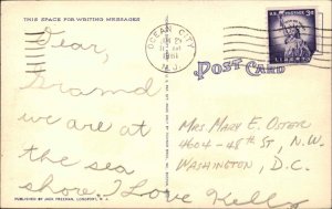 Ocean City New Jersey NJ 14th Beach and Boardwalk Linen Vintage Postcard