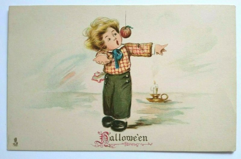 Vintage Halloween Postcard Tucks Series 803 Boy & Apple Unused Original Antique