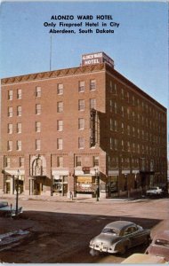 ABERDEEN, SD South Dakota ~ Roadside  ALONZO WARD HOTEL c1950s Cars Postcard