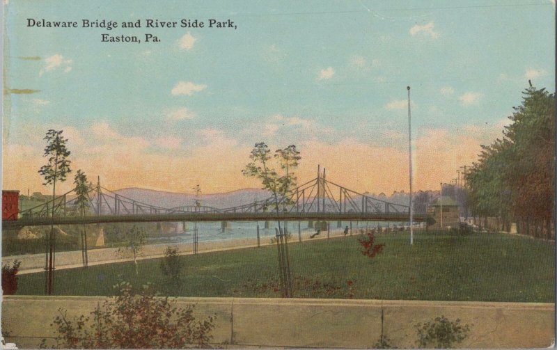 Postcard Delaware Bridge and River Side Park Easton PA