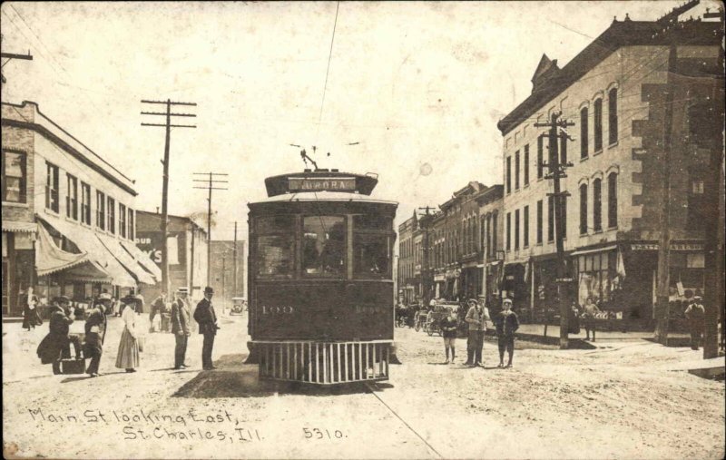 St. Charles Illinois IL Trolley CLOSE-UP! CR Childs c1910 Real Photo Postcard