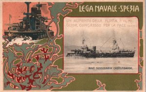 Postcard Italian Royal Navy Battleship Ironclad Castelfidardo Spezia