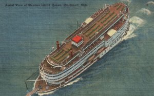 Vintage Postcard Aerial View Steamer Island Queen Cincinnati Ohio Bell Block Pub
