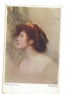 Verzuckung Beautiful Woman Vanity Eduard Veith Artist Austris BKWI 884a Postcard