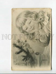 473370 Russia New Year's girl and an angel on a Christmas tree Vintage photo