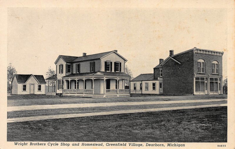 Wright Brothers Cycle Shop and Homestead, Dearborn, MI, Early Postcard, unused