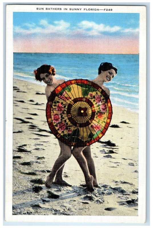 1937 Beach Bathing Beauties Sun Bathers In Sunny Florida Fort Walton FL Postcard