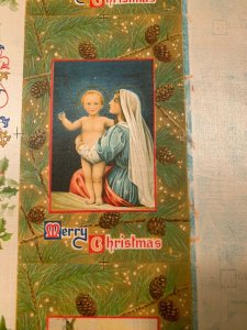 Antique 1910s Christmas Postcard Artwork Proof Sheet Uncut On Silk RARE