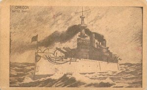 WW1 Era,  US Navy Battleship, USS Oregon, Old Postcard