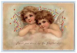 1908 HTL Easter Angels Cupid Children Girls Hold to Light Unposted Postcard