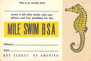 Approx. Size: 2.5 x 3.75 Boy Scouts of America Mile swim Late 1800's Tradecar...