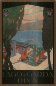 Travel Poster Art Lago Di Garda Riva Italy Art Deco c1915 Postcard