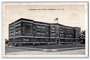 c1940s Florence High School Exterior Florence South Carolina SC Flag Postcard