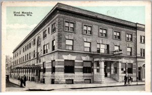 Menasha, Wisconsin -Standing by the entrance to the Hotel Menasha - 1915