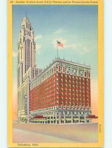 Unused Linen RKO PALACE THEATER & DESHLER WALLICK HOTEL Columbus Ohio OH u8512