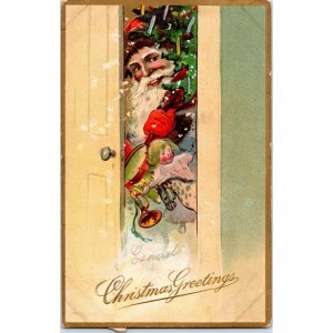 Original 1911 CHRISTMAS Postcard SANTA CLAUS RED ROBE Packages Embossed