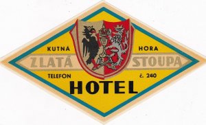 Czechoslovakia Hotel Kutna Hora, Zlata Stoupa Vintage Luggage Label sk4413