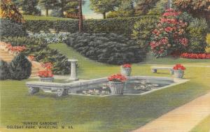 WHEELING, West Virginia WV  OGLEBAY PARK Sunken Gardens Linen c1940's Postcard