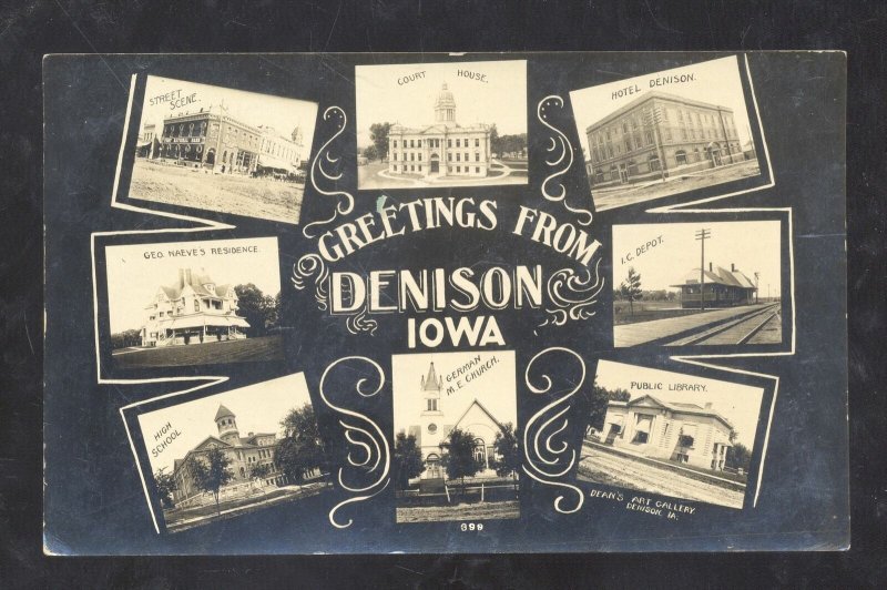 RPPC DENISON IOWA RAILROAD DEPOT DOWNTOWN MULTI VIEW REAL PHOTO POSTCARD