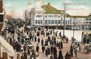 Vintage Postcard 1914 Boardwalk and Steel Pier Crowd Atlantic City New Jersey NJ