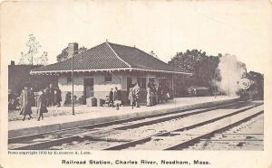 Needham MA Charles River Railroad Station Train Depot Postcard