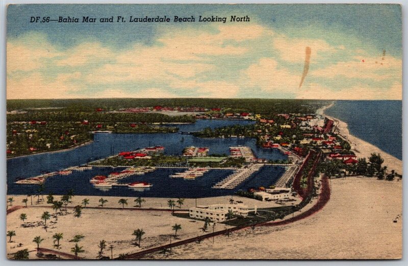 Vtg Florida FL Bahia Mar and Fort Lauderdale Beach 1950s View Linen Old Postcard