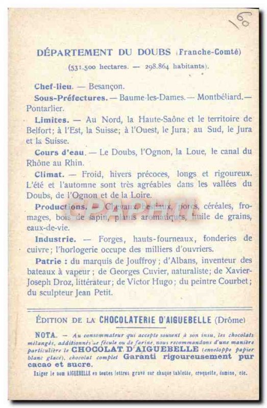 Old Postcard geographical maps of Chocolaterie & # 39Aiguebelle Doubs Source ...