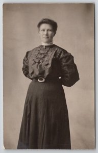 RPPC Edwardian Woman Pleated Blouse Real Photo Postcard P29