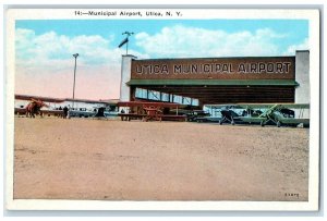 c1940 Municipal Airport Exterior Plane Utica New York Vintage Antique Postcard